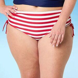Outdoor Oasis Red  White Striped Plus Size Bikini Bottoms With Side Ties Size 2X